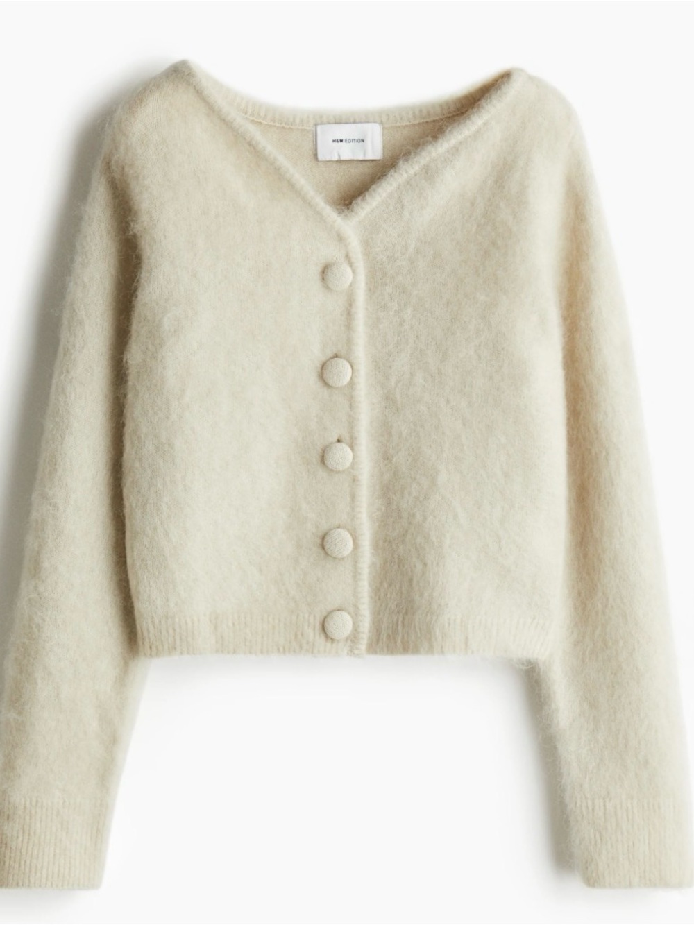 Mohair Blend Button-Front V-Neck Sweater